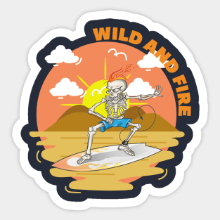 wild and fire skeleton design Sticker